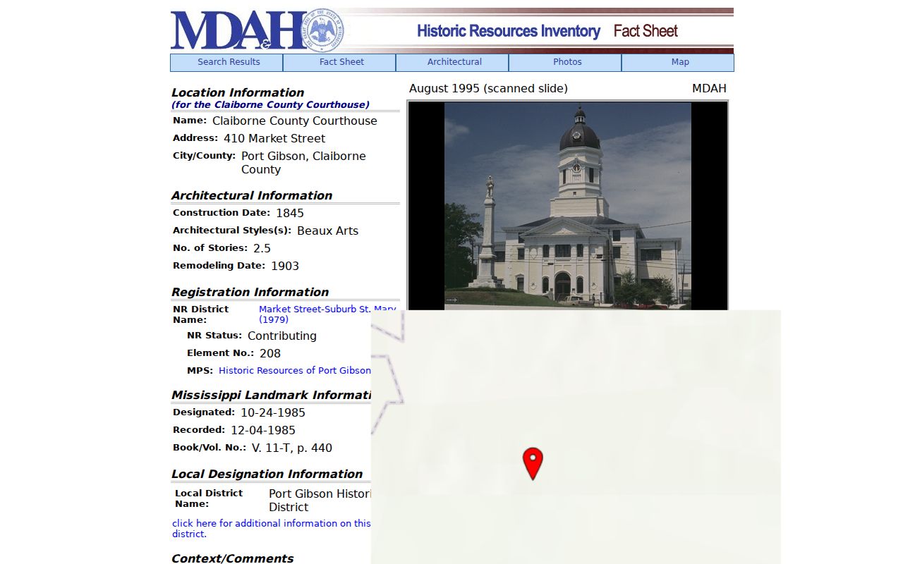 Claiborne County courthouse property record used to verify where warrant records are kept