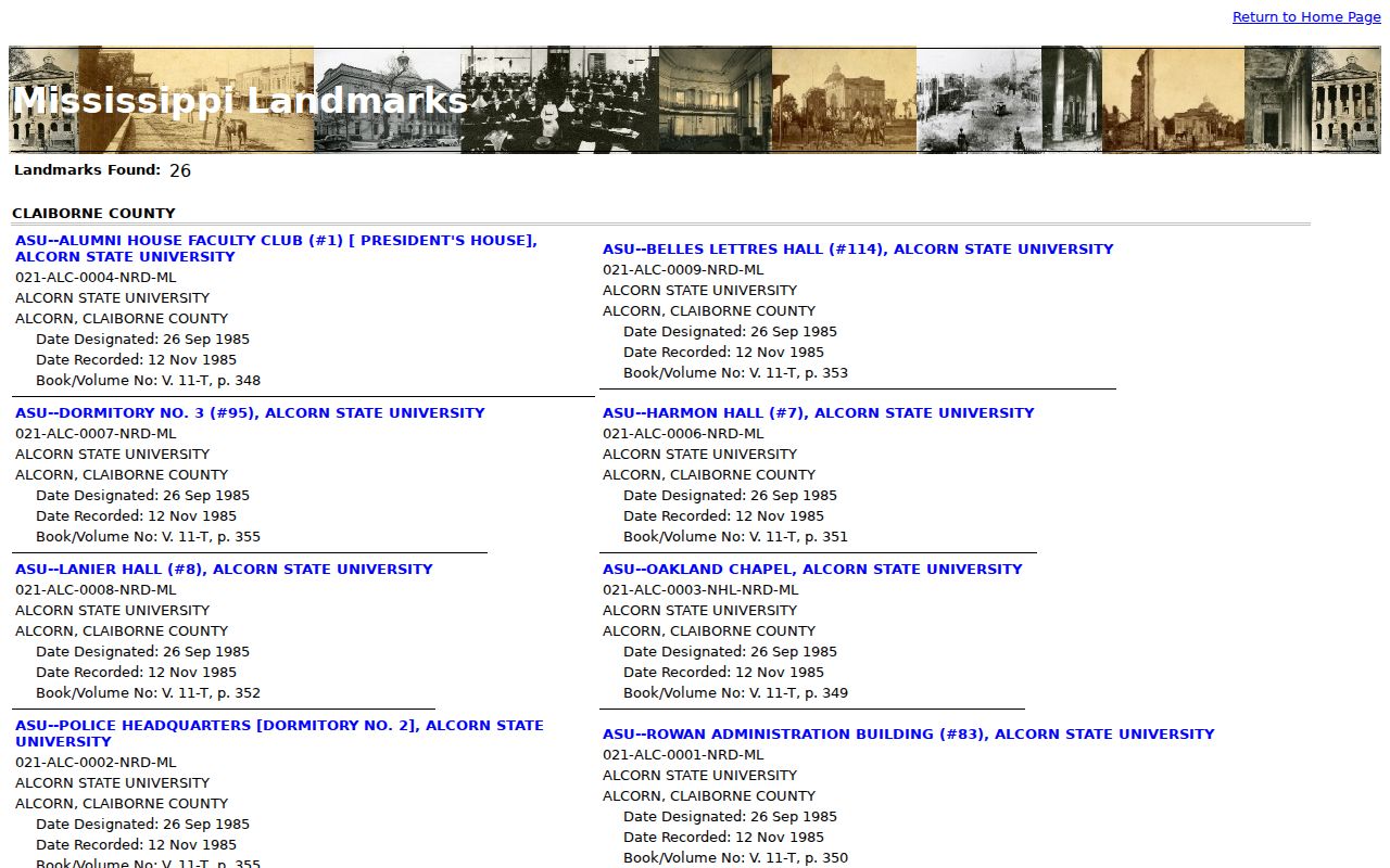 State landmark record identifying Port Gibson City Hall, the routing point for Claiborne County municipal court warrants